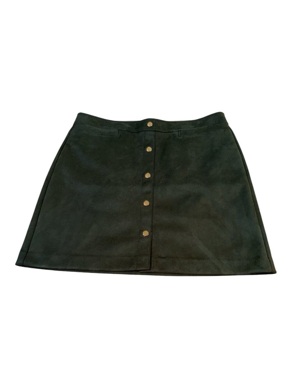LOFT Size 14‎ Olive Green Suede-Style Mini Skirt Gold Buttons Down Front Pockets